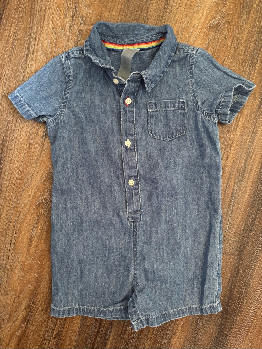 Primary chambray shortie romper 6-12m
